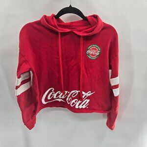 Coca-Cola Red White Striped Cropped Cotton Blend Hoodie Juniors Small